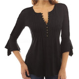 Women Blouse Autumn Casual Tops Solid Pleated Blouses - TK Depot