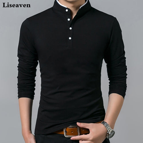 T Shirt Full Sleeve /Men Solid Color T-shirts/ tops&tees Mandarin Collar - TK Depot